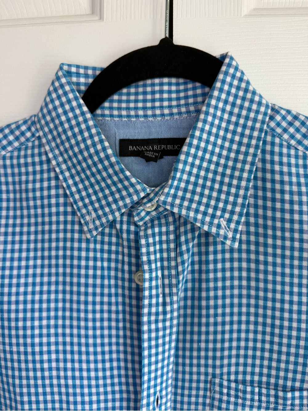 Banana Republic Men’s Blue and White Gingham Button-Down Shirt